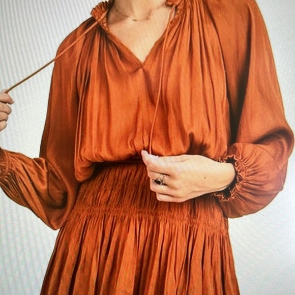 R. Vivimos women’s cotton long sleeves neck layered ruffles pleated mini dress - Picture 3 of 5